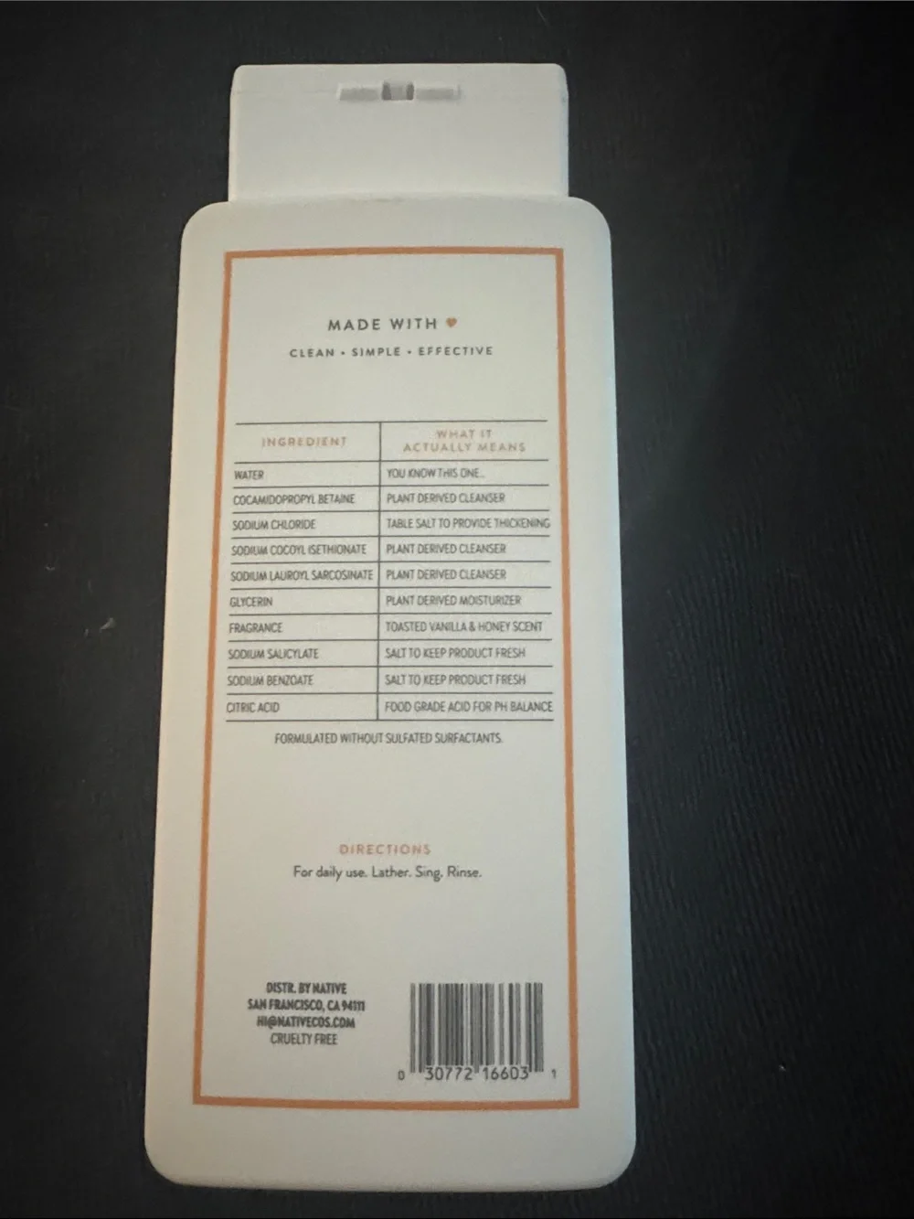 Native Toasted Vanilla & Honey Body Wash — White with Copper Text